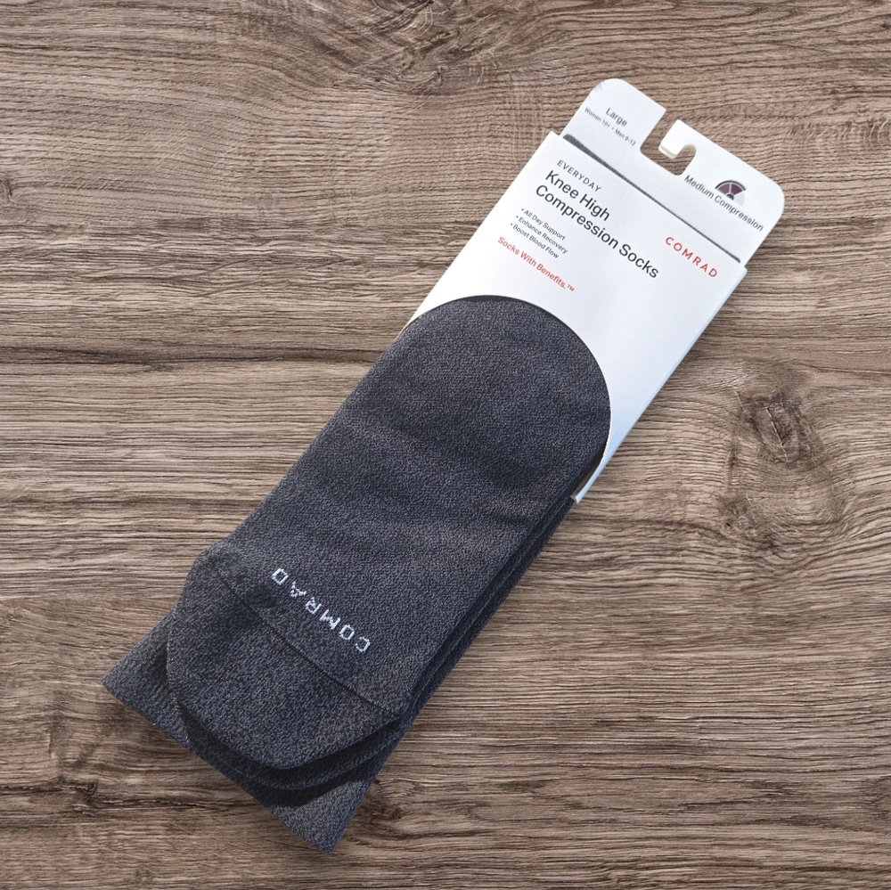COMRAD Gray Knee-High Medium Compression Socks LARGE Heather Charcoal New In Box